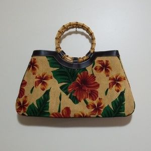 Preston & York Natural Hibiscuss Floral Straw Bag